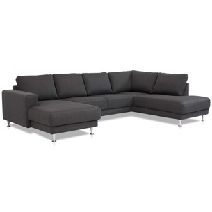 Simone U-sofa - Grå Stof med Aluminium ben - B305 x D150/200 x H85 cm.